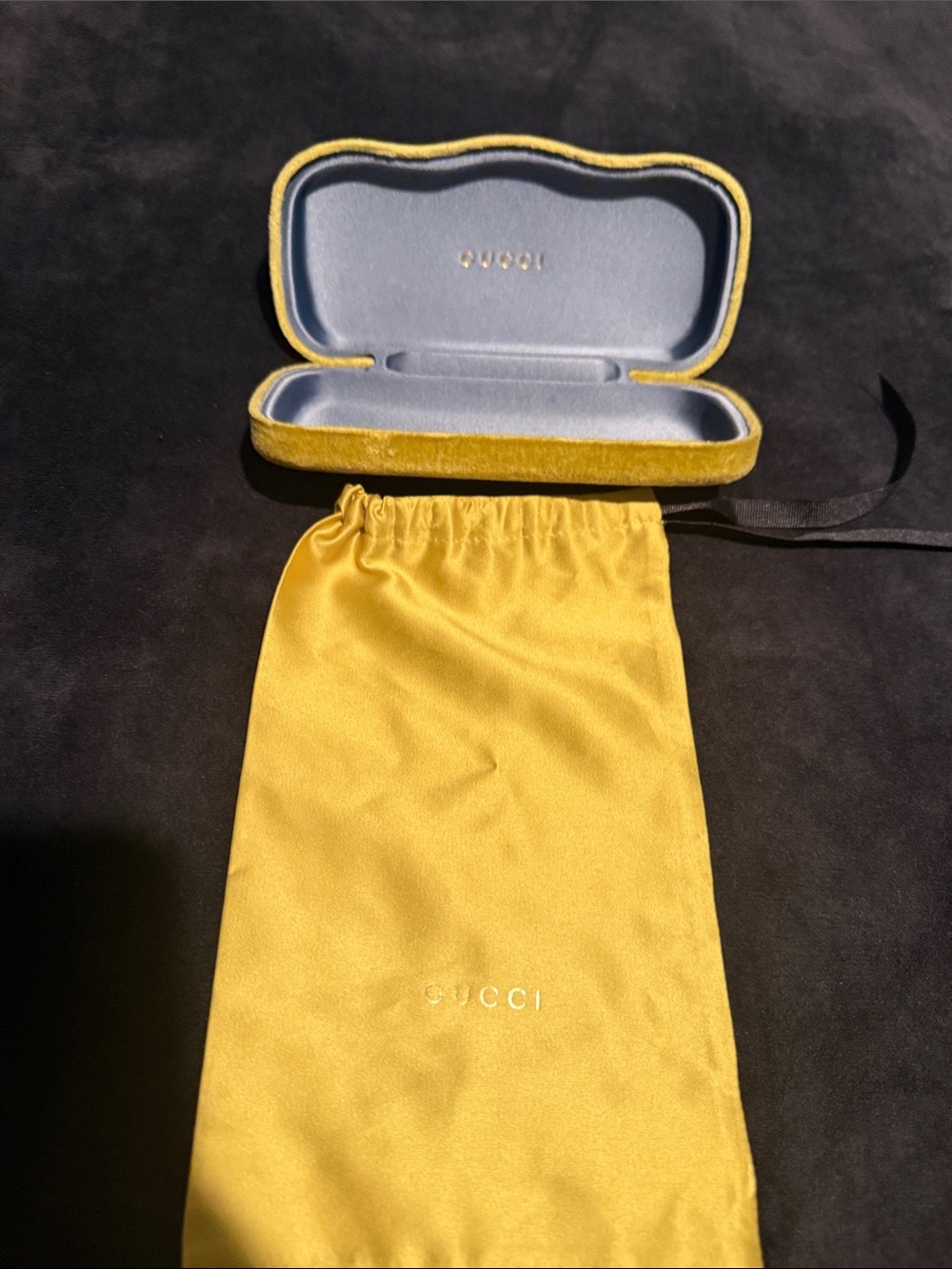 Gucci Yellow Velvet Sunglasses Case with Drawstring Pouch 💛